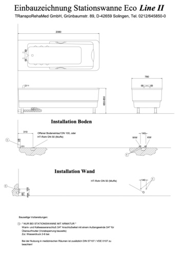 Einbauzeichnung TR Stationswanne Ecoline 2 TR 650