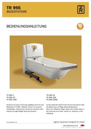 Bedienungsanleitung Hubwanne Highline TR900