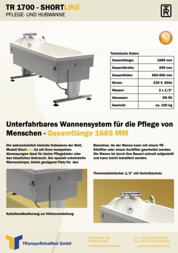 Prospekt TR Hubwanne Shortline TR1700