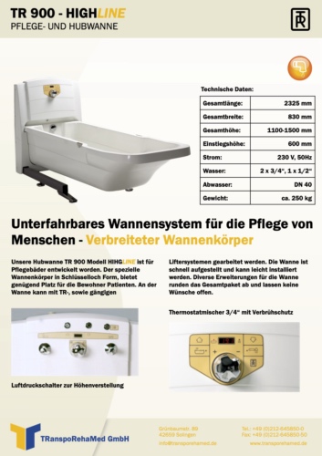 Prospekt TR Hubwanne Highline Typ TR900