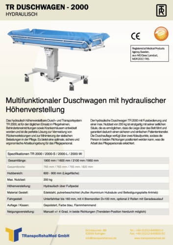 Prospekt Hydraulik Duschwagen TR2000