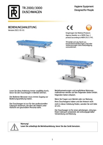 Bedienungsanleitung Hydraulik Duschwagen TR2000