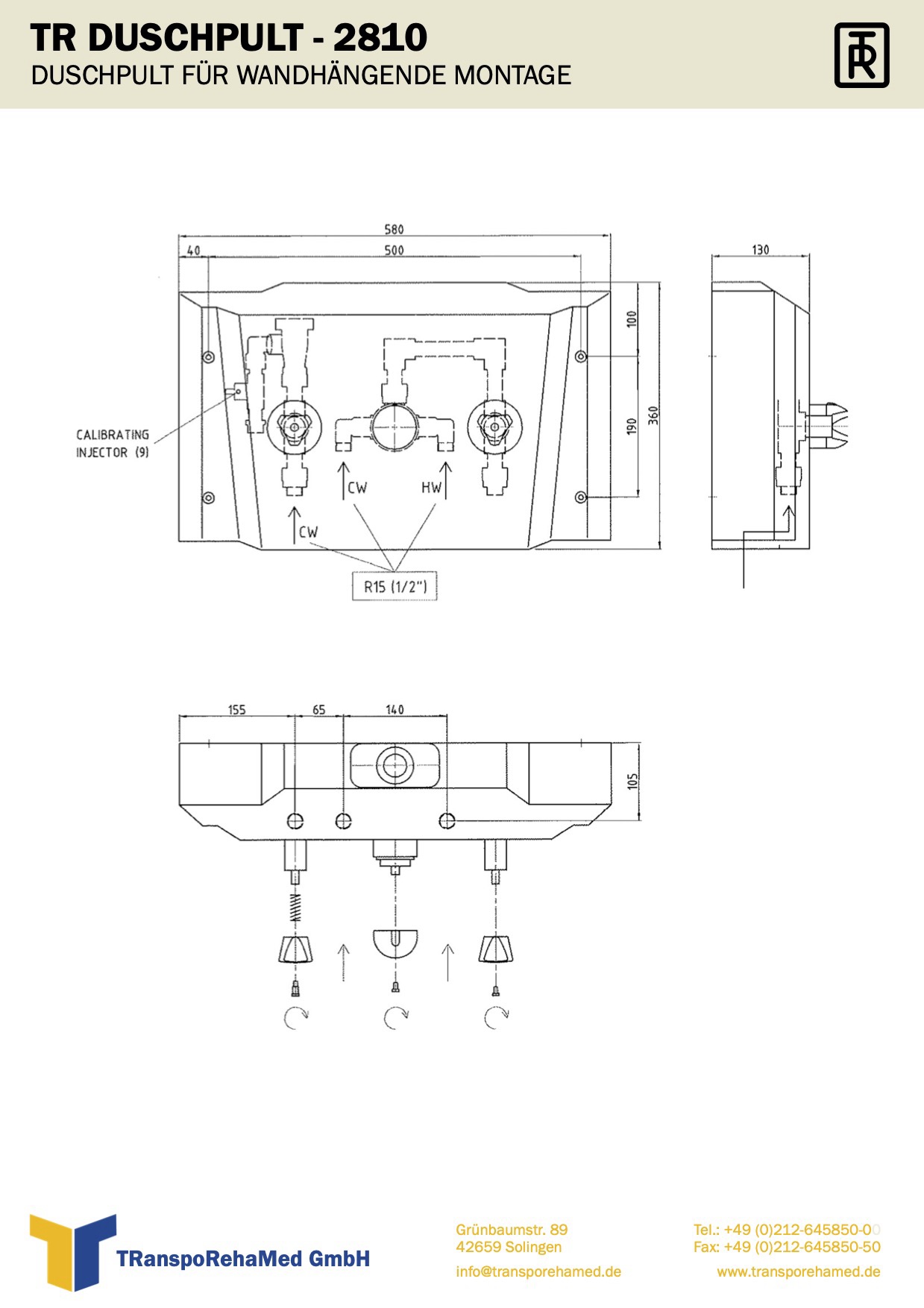 Einbauzeichnung TR Duschpult Reinigungspult 2810