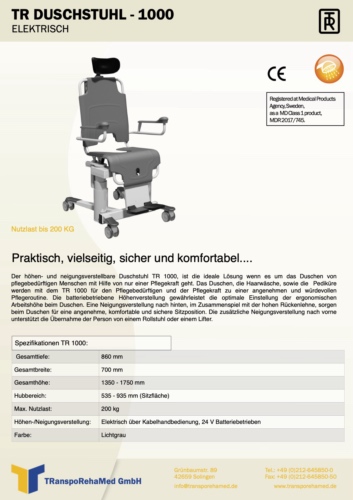 Prospekt TR Elektro Duschstuhl TR 1000