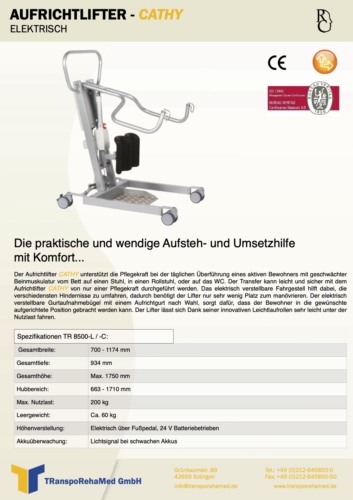 Prospekt Elektro Aufrichtlifter Cathy TR 8500