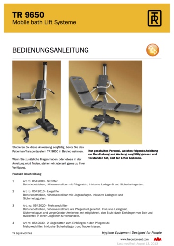 Bedienungsanleitung TR Elektro Sitzlifter TR 9650