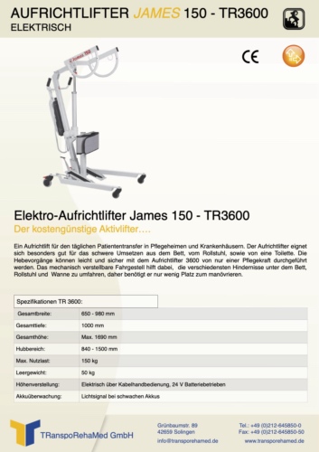 Prospekt Elektro Aufrichtlifter James 150 TR 3600