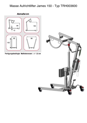 Massblatt Elektro Aufrichtlifter James 150 TR 3600